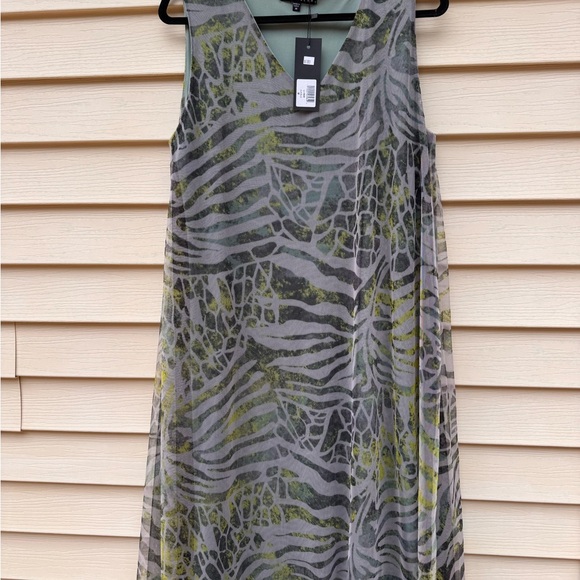 Kozan Zebra Print Midi Sheer Mesh Overlay Dress Size Medium Muted Gray Green NWT - Picture 2 of 13